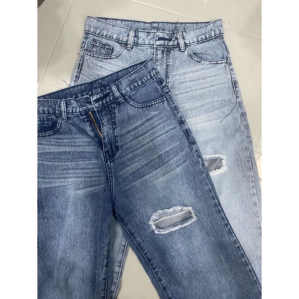 (27-30) SNOW WHISKER RIPPED HW LOOSE JEANS / CELANA RIPPED LOOSE JEANS / CELANA SOBEK HIGHWAIST LOOSE JEANS WANITA CEWEK