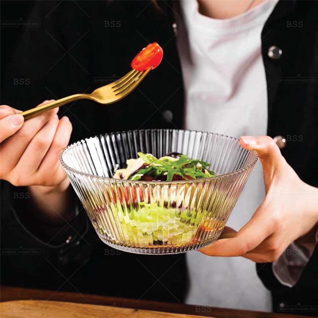 mangkuk mangkok kaca 800ml ripple salad cantik strip glass bowl sup mie bening cafe murah