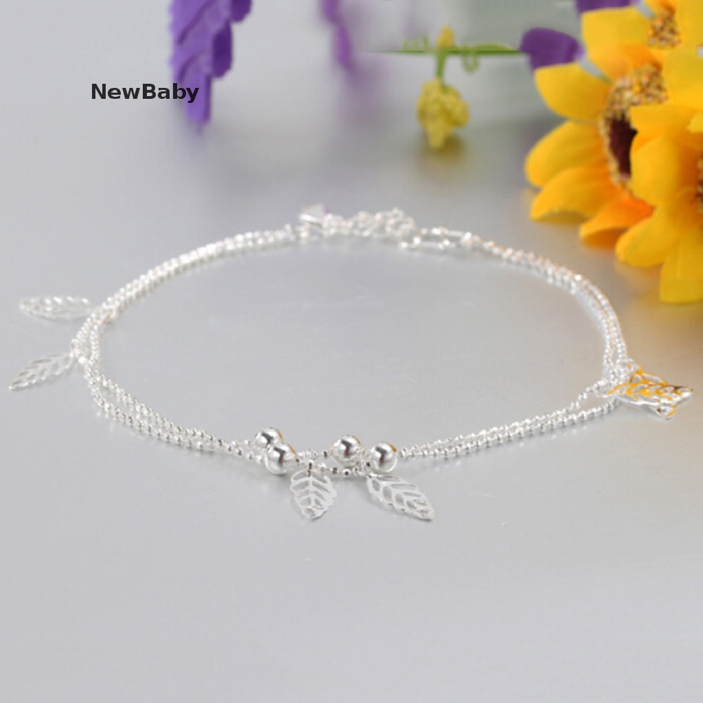 Newbaby Gelang Kaki Lapis Silver Aksen Daun Untuk Wanita