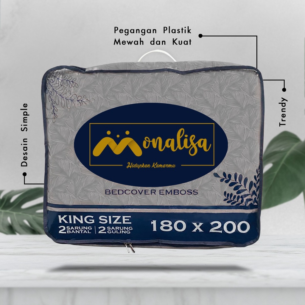 Monalisa Emboss BedCover SET Sprei Uk 160/180 - Hijau Lumut