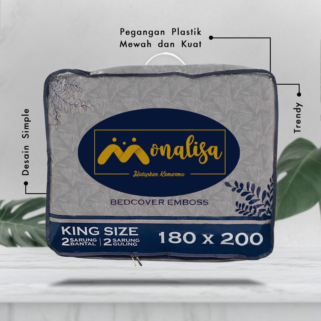 Monalisa Emboss BedCover SET Sprei Uk 160/180 - Biru Muda