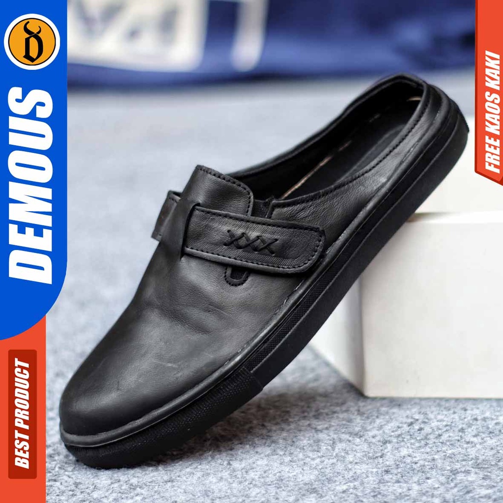 DEMOUS ZLOP Sepatu Sandal Kulit Bustong/Tutong Hitam Pria