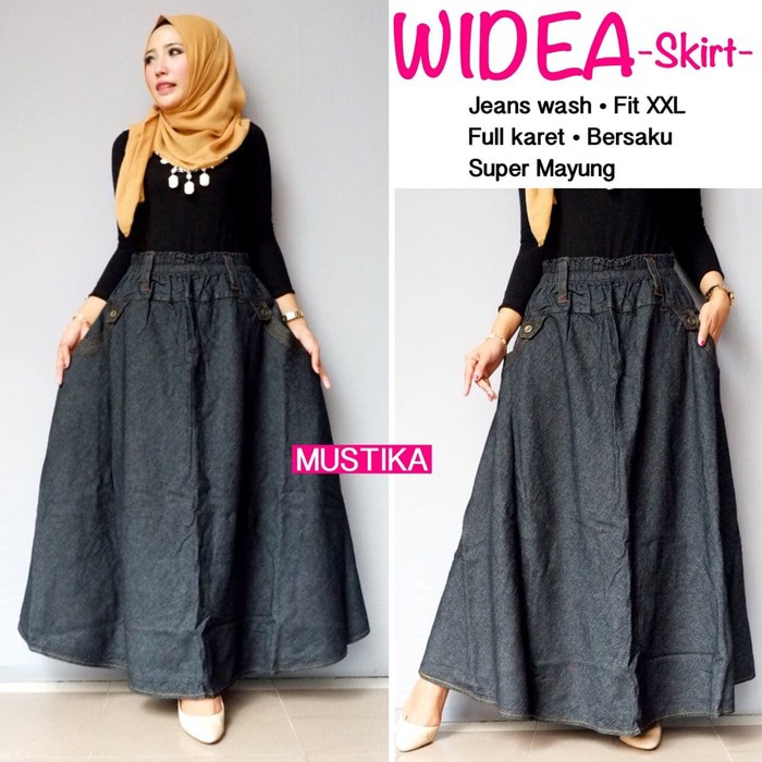rok panjang lebar hitam widea skirt mustika original