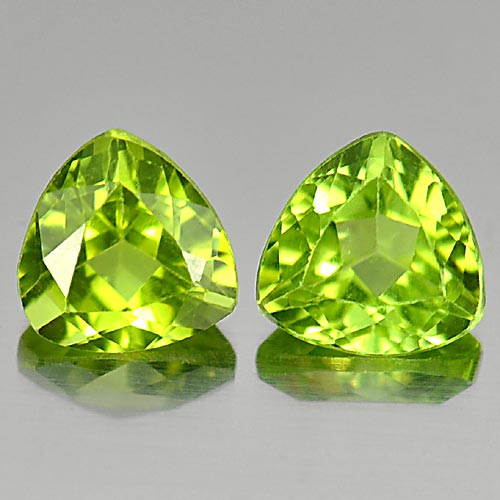 Matching Pair Trilliant 6.2x3.7mm Natural Green Peridot Unheated Untreated 1.83ct PD815