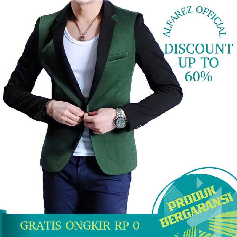 Jas Army Style Blazer Jas Blazer Slimfit warna hijau mix hitam pria korea casual