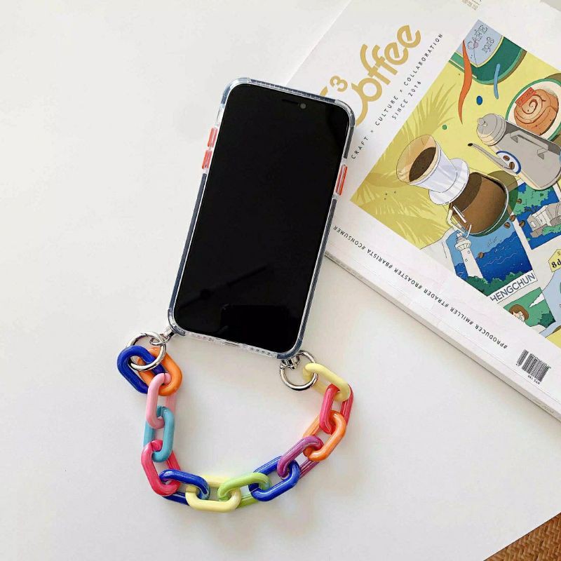 Casing Handphone selempang tali rante artis nagita iphone 7plus 11 pro max i11 Necklace rainbow