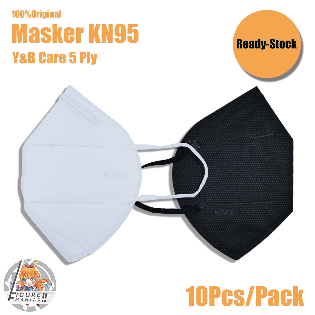 Masker KN95 Y&amp;B Care 5 Ply Original isi 10 Pcs Hitam Putih