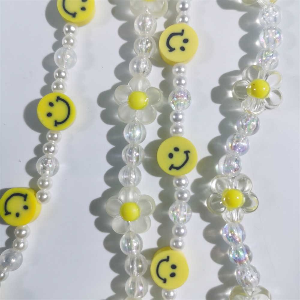 Tali Lanyard Motif Smiley Face / Bunga / Mutiara / Manik-Manik Akrilik Anti Hilang Untuk Aksesoris Handphone