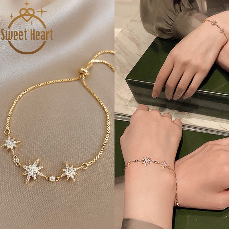 Perhiasan Gelang Tangan Desain Bintang Delapan Titik Hati Gaya Korea Untuk Wanita