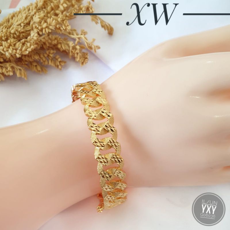 Gelang Bangle Yaxiya Motif Sisik Naga Gold G06036