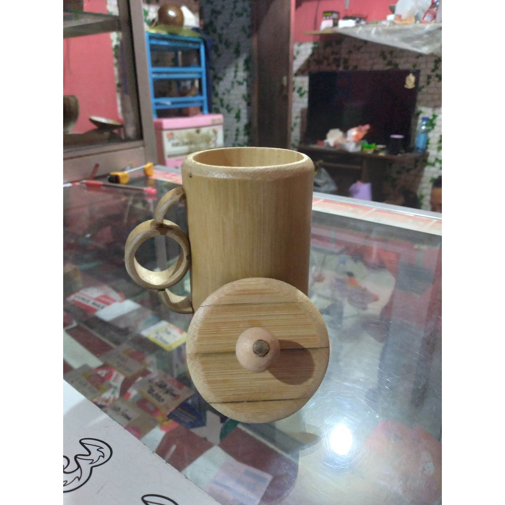 Gelas cangkir tutup dari bambu unik-1