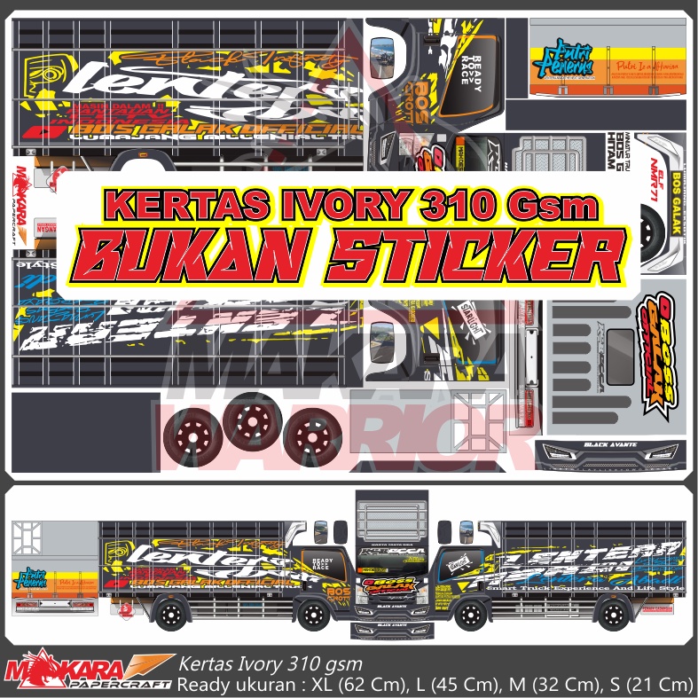 Pola miniatur (BUKAN STICKER) truk mboys / truk oleng ukuran M (panjang 32 cm)_Boss Galak, Margojoyo