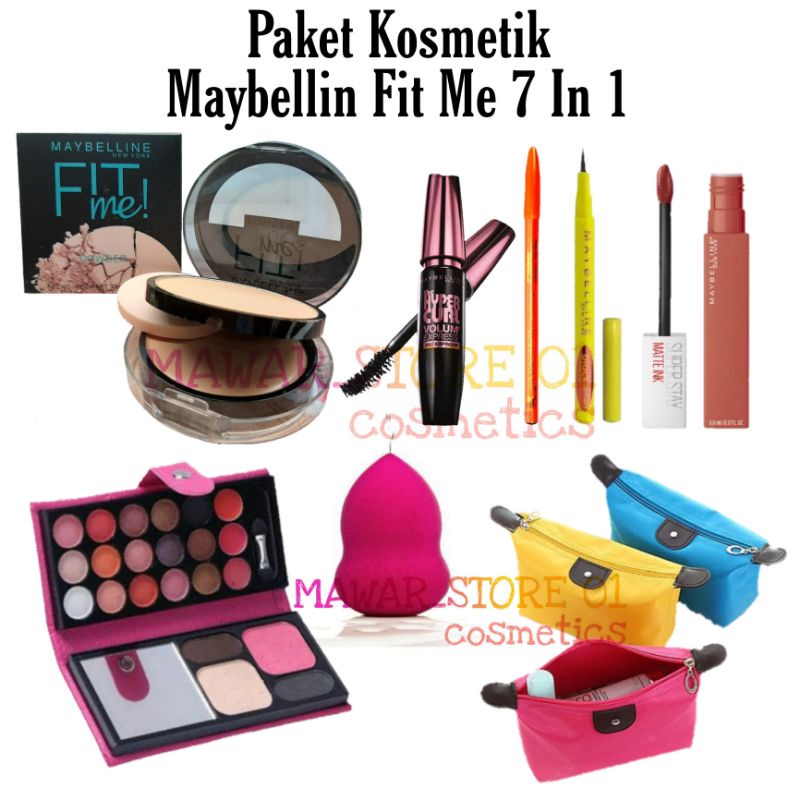 Paket Kosmetik Maybelline Fit Me 7 In 1 / Make Up  Set Lengkap 7 In 1