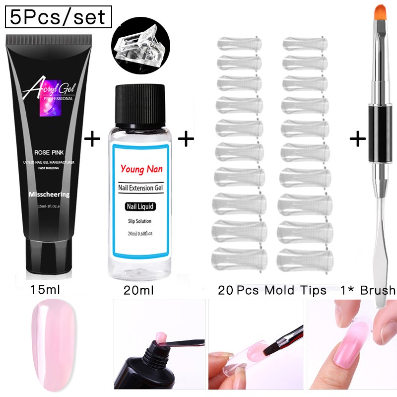 Set Gel Poly Extension Kuku  Akrilik Warna  Pink Putih 