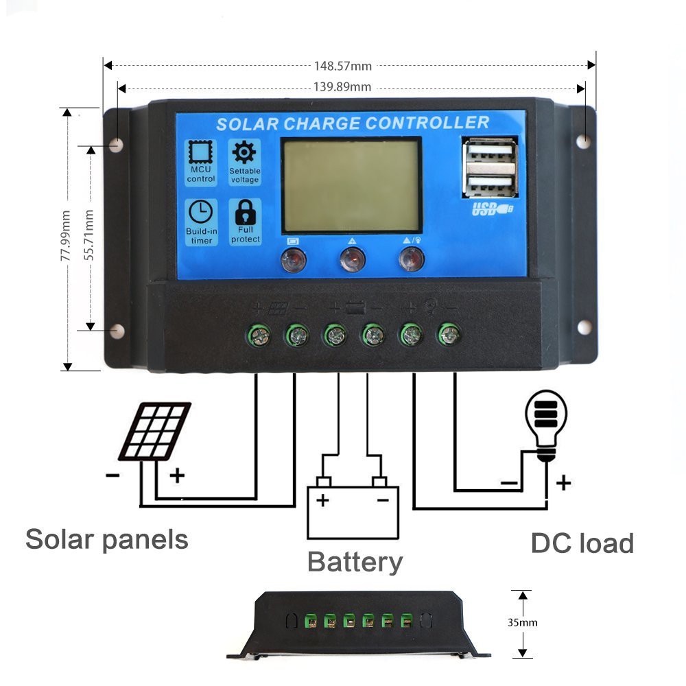 Solar Charge Controller LCD LED Display Solar Cell PWM 12V 24V 10A 20A 30A 50A USB Panel Surya Charge LCD