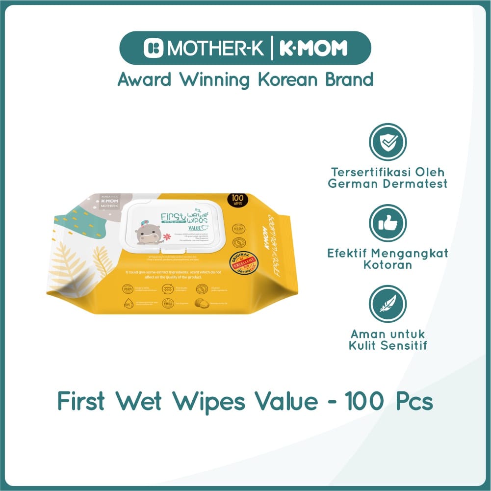 K-Mom First Wet Value Wipes Tissue (100 pcs) - Tisu Basah