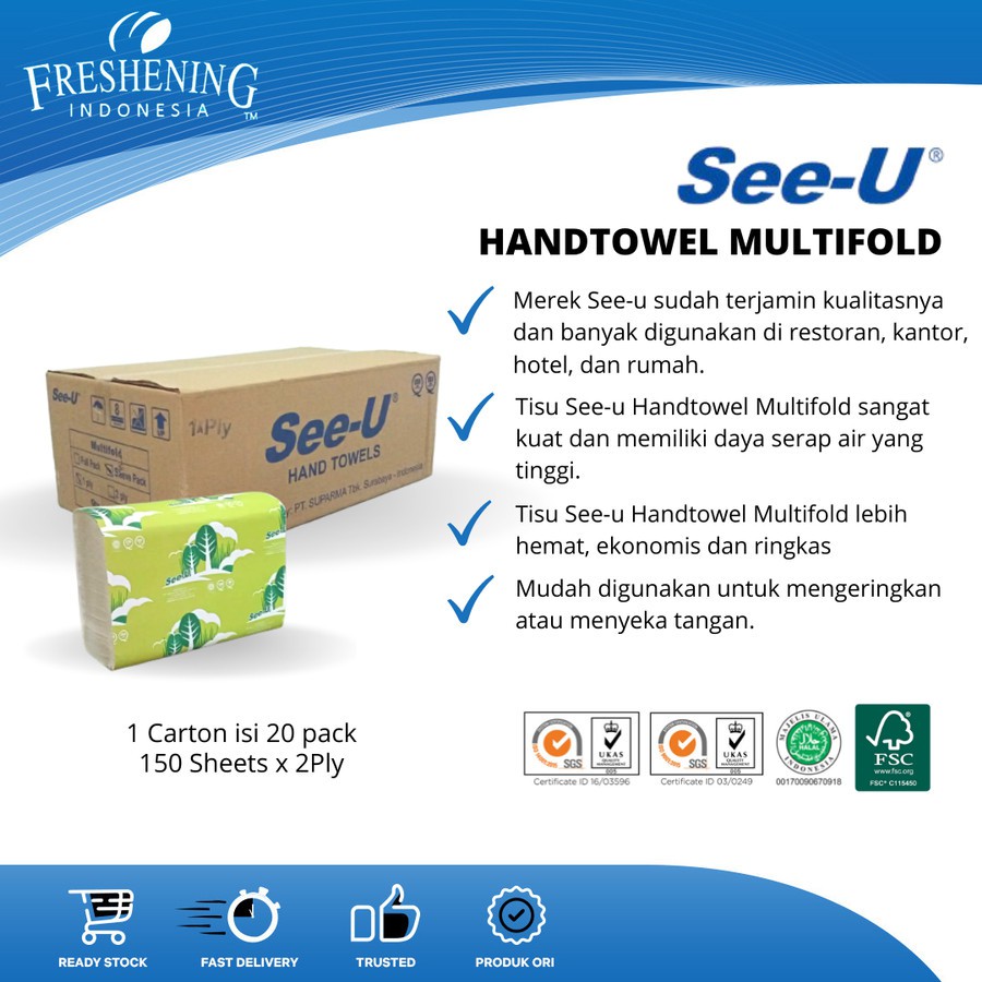 SEE-U Hand Towel Sleeve Blue [150's x 2 PLY / 10 pack]