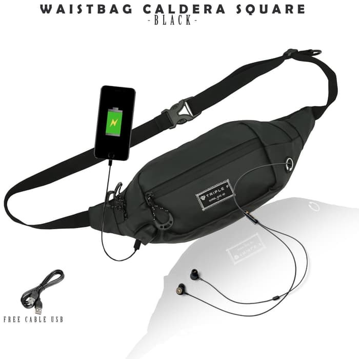 Tas Selempang Waistbag Pria Wanita Slempang Cowok Waterproof Caldera Square Triple F Black Navy Grey