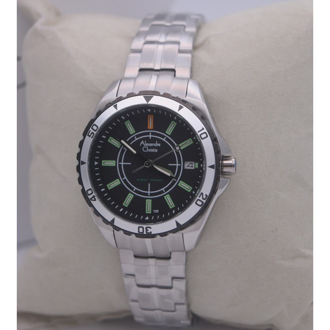 Alexandre Christie AC 9215 H3 Tritium Index Silver Black  Jam Tangan Wanita Original