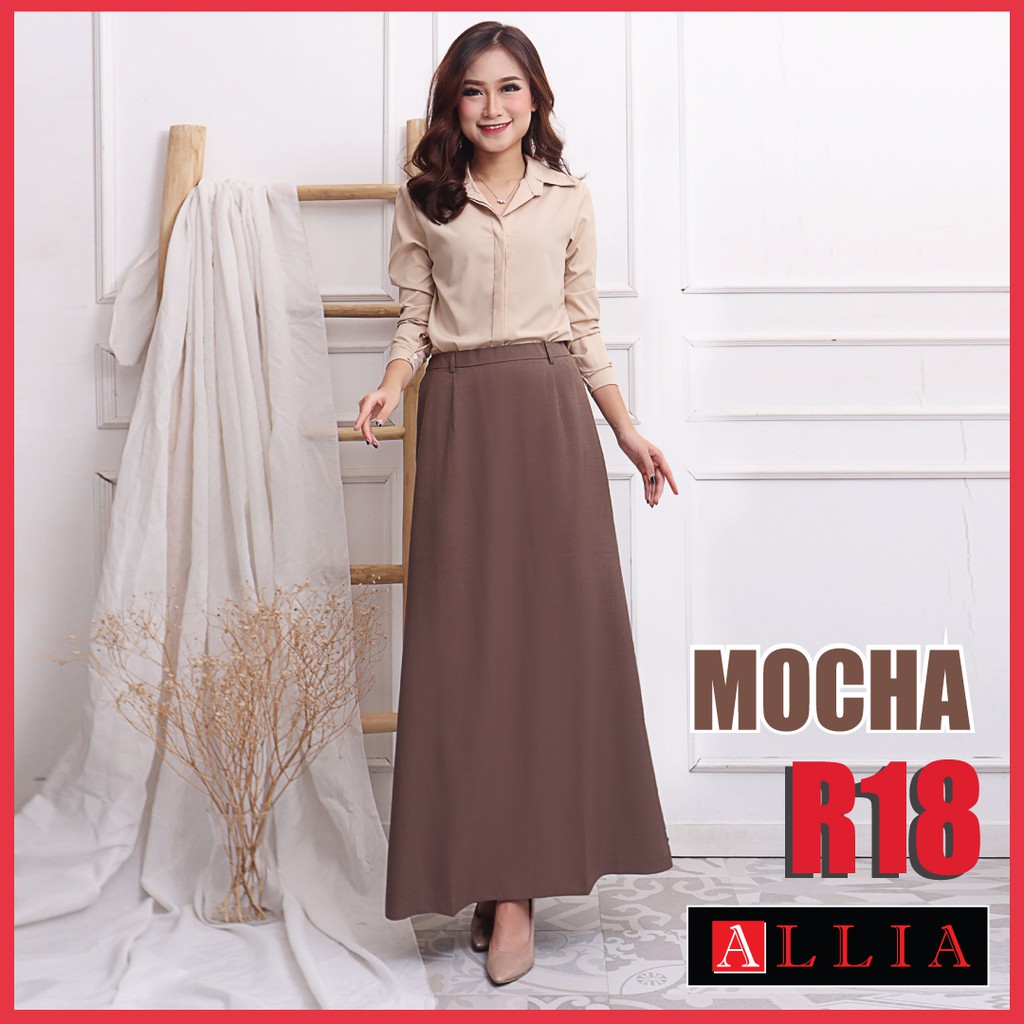 ALLIA R18 - NAVY - M - 7L - Rok A Line Wanita - Rok kerja wanita - Rok Payung-ROK R18 - MOCHA