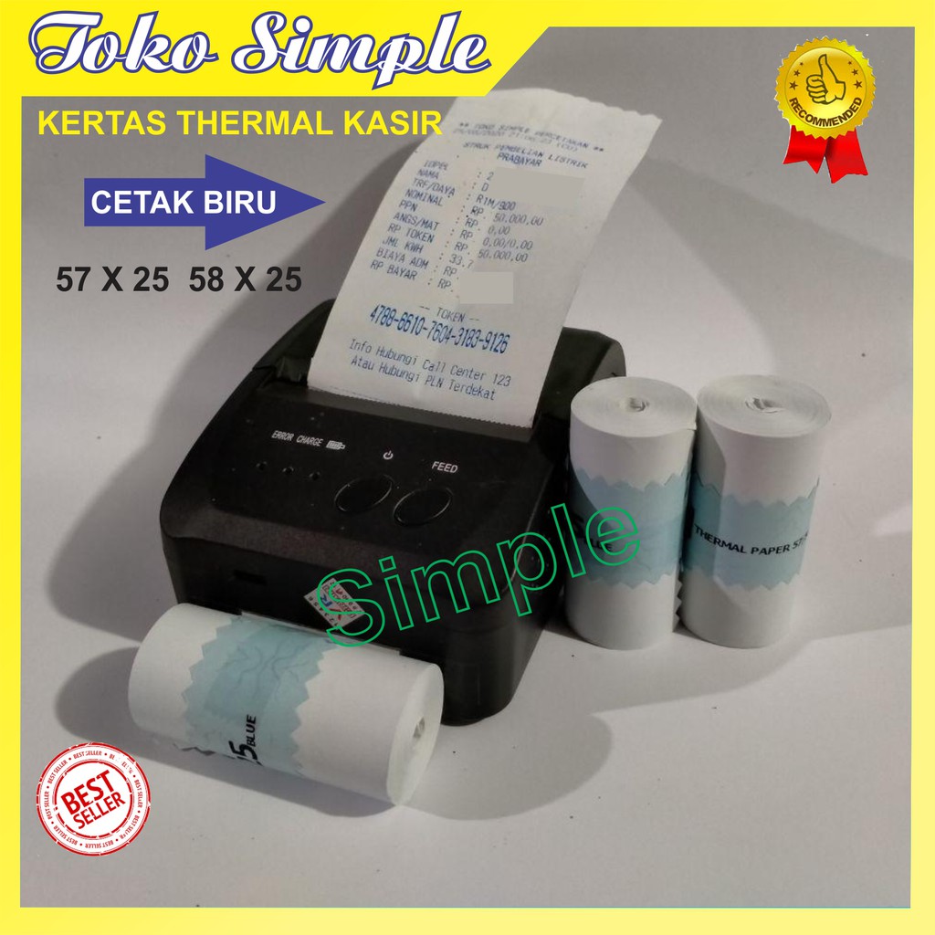 

GROSIR KERTAS THERMAL TERMAL BIRU 57 X 25 / 58 X 25 / 57X25 / 58X25 PRINTER 58MM BLUETOOTH 10 ROLL