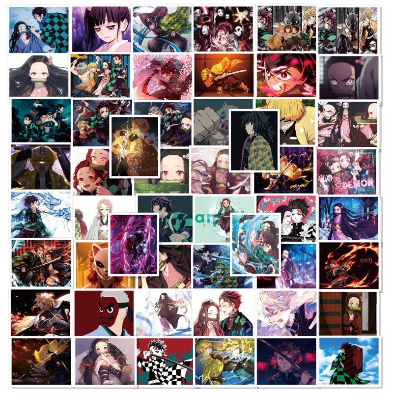 50 Kimetsu Tidak Yaiba stiker Sun Pria kartun jurnal bahan phone case PVC Tangan Buku stiker Xiao Zh