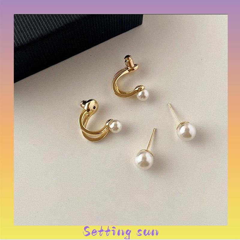 Anting Stud S925 Silver Needle Aksen Mutiara Gaya Korea Untuk Wanita TN