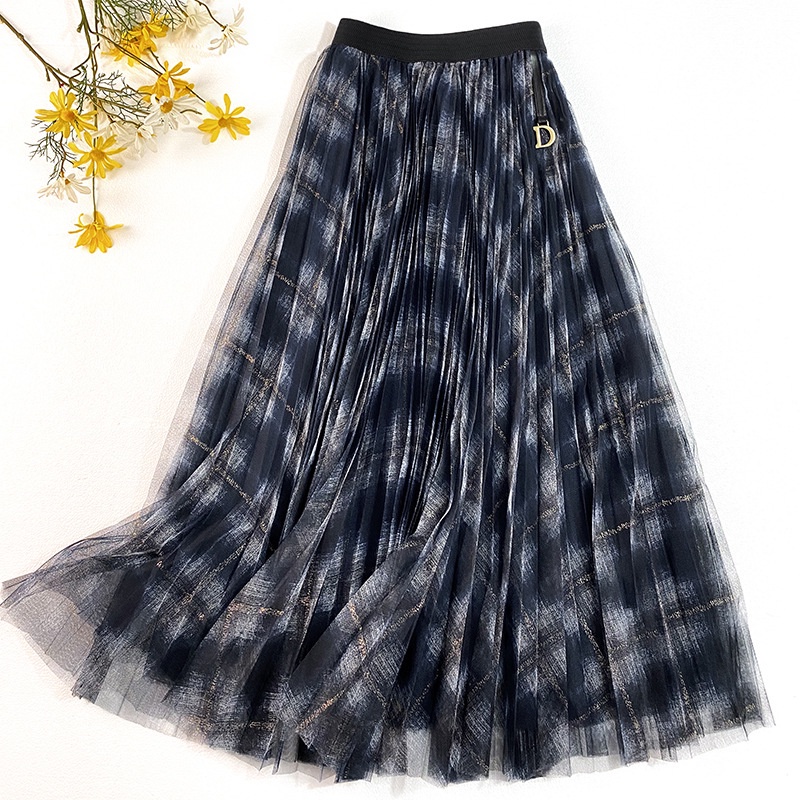 Jual Rok Plisket Premium Spring and summer 21 new blingbling double layer mesh elastic waist skirt g