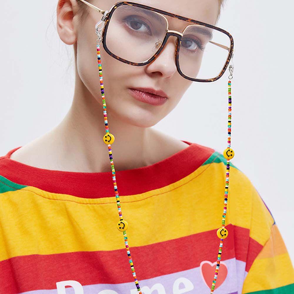 [Elegan] Rantai Kacamata Anti Hilang Lucu Wanita Smiley Hold Straps Kartun Gadis Rantai Manik-Manik Akrilik
