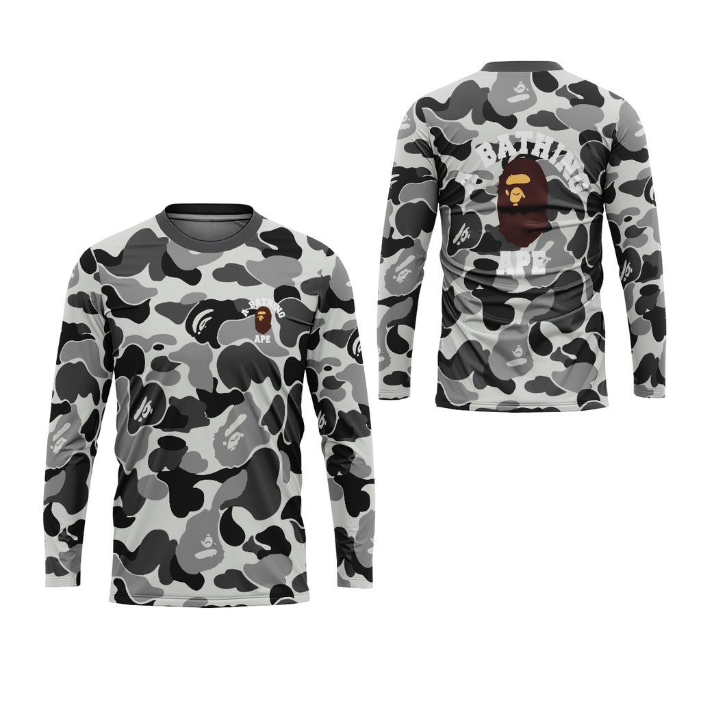 [Riashop] Kaos Panjang A Bathing Ape | Kaos Pria Motif Bape O-Neck