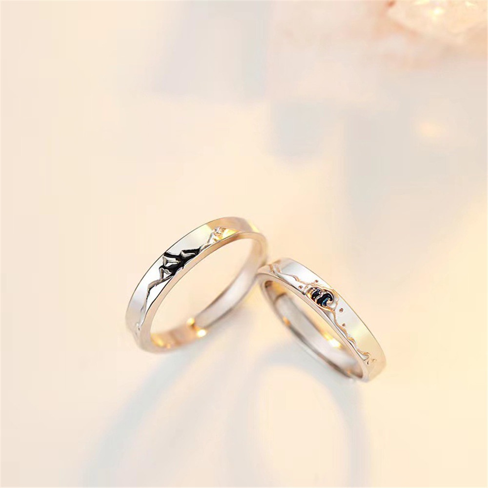 2pcs / Set Cincin Pasangan Model Terbuka Desain Wushan Canghai Warna Silver Untuk Pria / Wanita