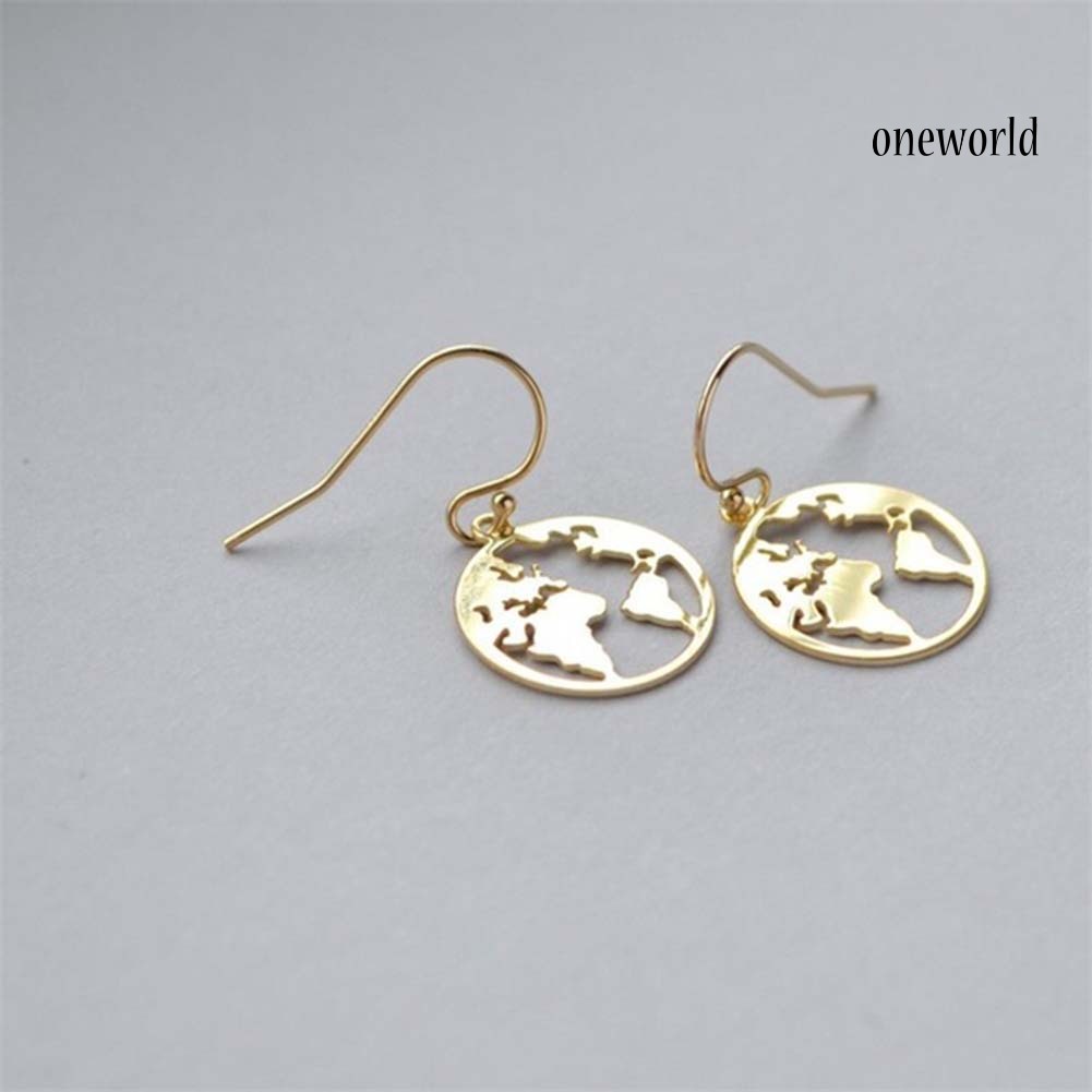 OW# Fashion Women World Map Hollow Earth Dangle Hook Earrings Jewelry Christmas Gift