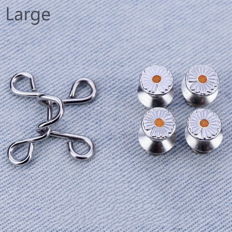 Kancing Jeans Logam Simple Adjustable Kancing Pengait Celana Panjang Jeans Denim Desain Kancing Kait Gesper Denim Bunga Daisy Warna Putih Kait Kait Pengecil Lingkar Pengait Pengecil Pinggang-Large daisy