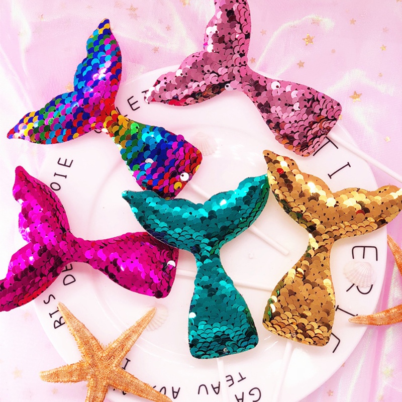 Topper Kue Bentuk Ekor Mermaid Aksen Glitter Untuk Dekorasi Pesta Ulang Tahun