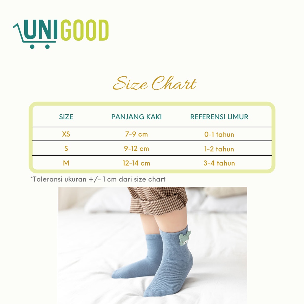 UNIGOOD - Kaos Kaki Bayi Premium Polos Motif Lucu Cotton Kids Socks Bahan Tebal