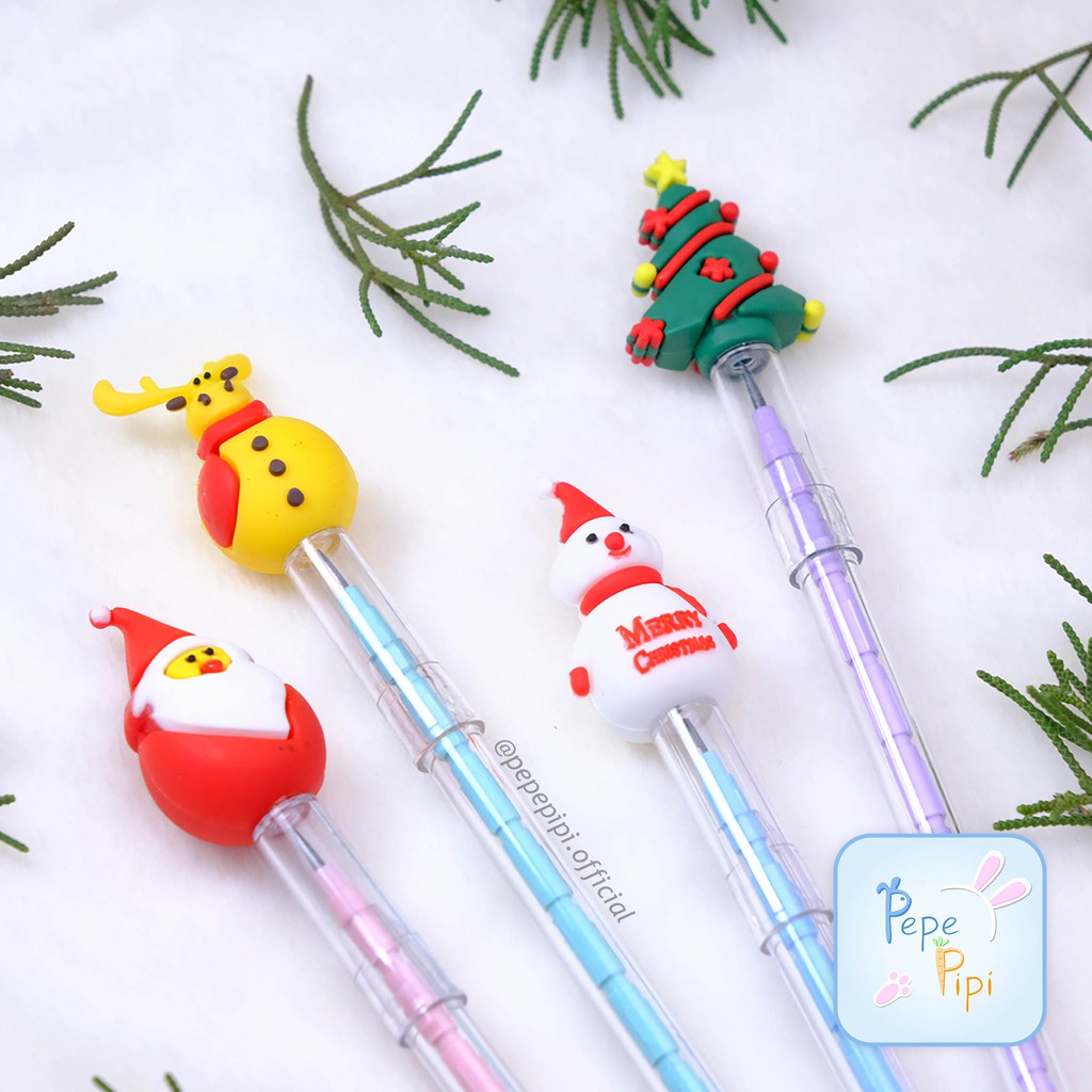 Pensil Susun Natal Peluru Banzia Bensia Christmas Santa Pohon Rusa Snowman Xmas Pencil Isi Ulang