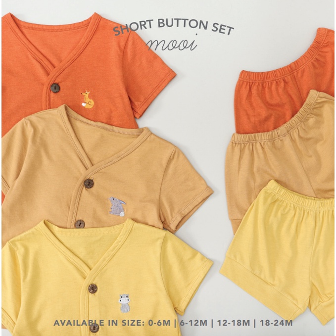 Mooi Short Button Set 0M - 2Y Setelan Piyama Pendek Bordir Anak CBKS