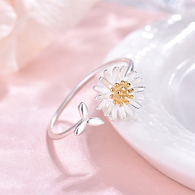 Cincin Kasual Ring Daisy Daun Imut Baru Versi Korea Pembukaan Perhiasan Rings Women Jewelry Accessory