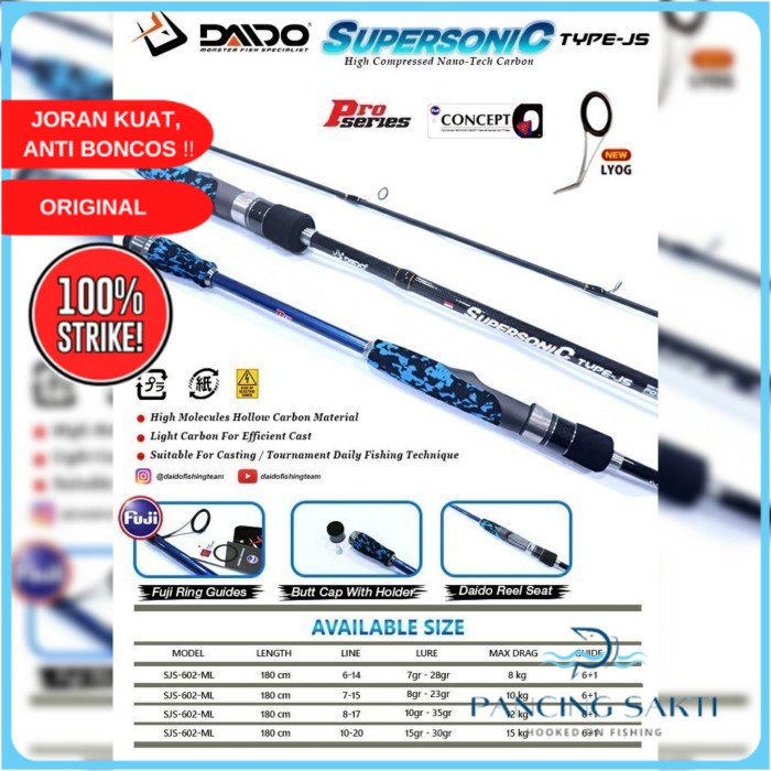 Joran Pancing DAIDO Supersonic Pro Series JS 180cm RIng Full Fuji Carbon Karbon Stik Rod Tongkat Ala