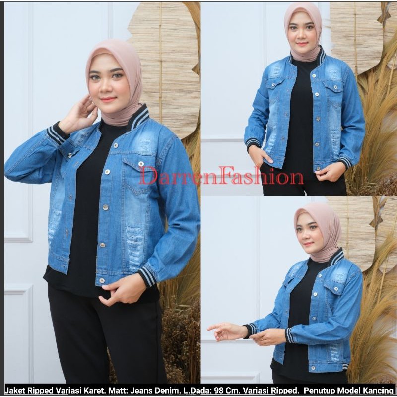 Jaket Jeans Denim Ripped Variasi Karet . Jaket Jeans Wanita . Jaket Murah . Jaket Ripped