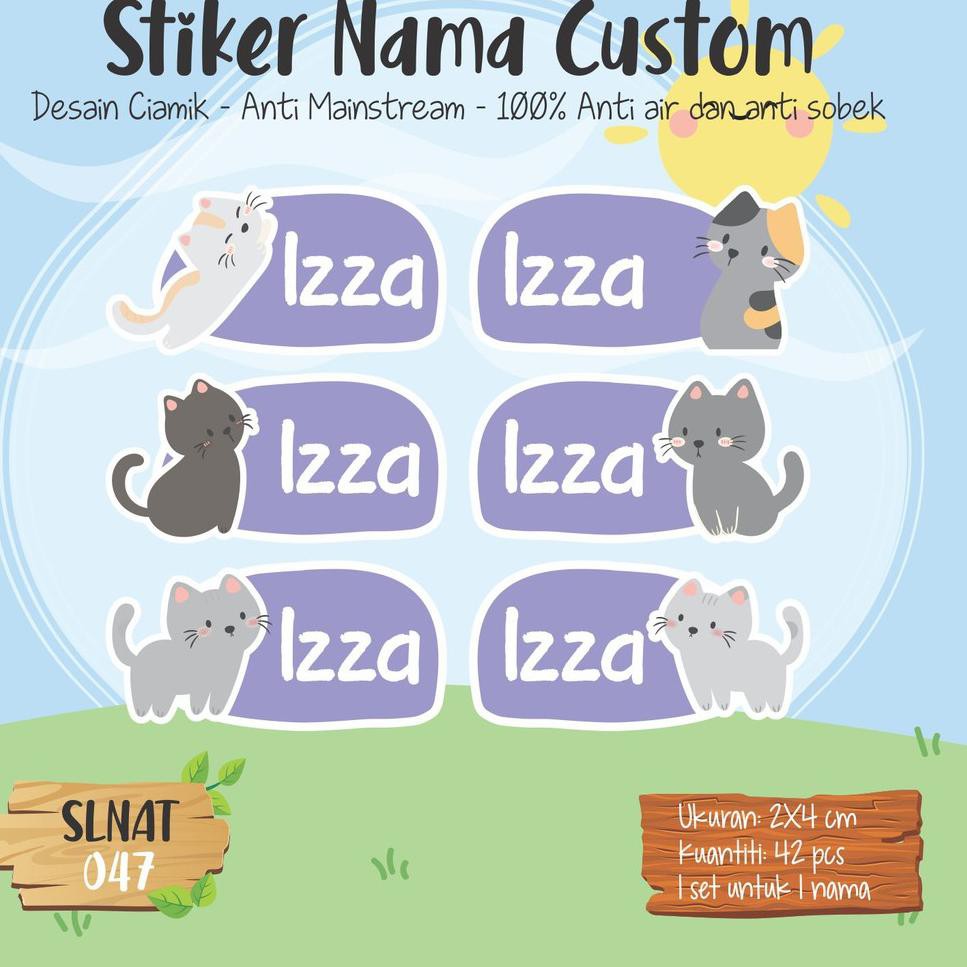 Mutu Slnat 047 Sticker Label Nama Anak Sekolah Kartun Cute