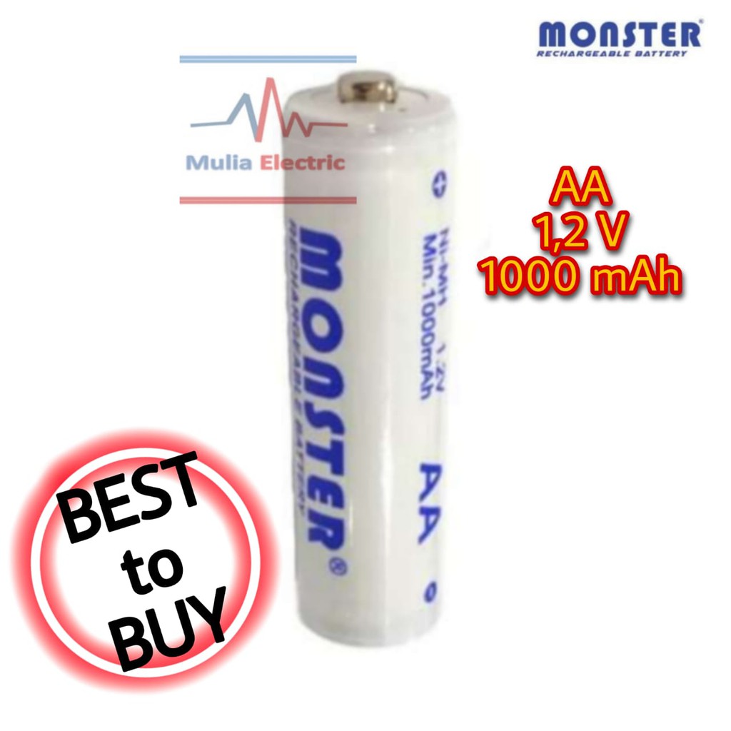 Baterai Battery Batere Cas AA Rechargeable 1.2v Recharge MONSTER