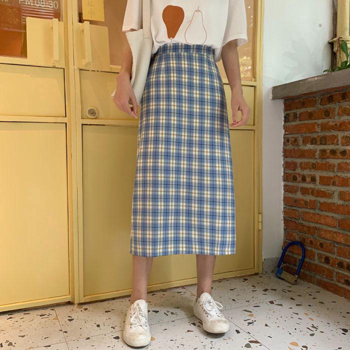  Rok Panjang Casual  Model High Waist Motif Kotak Kotak Gaya 