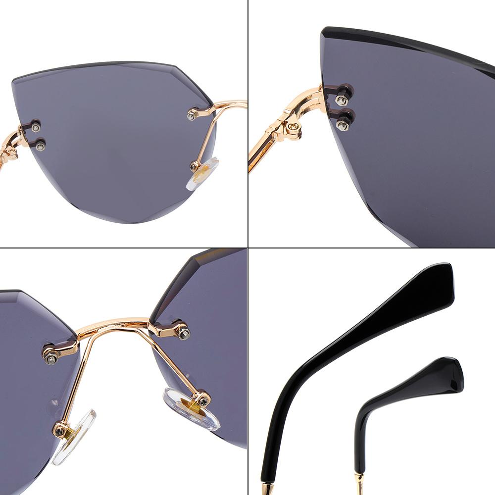 Lily Cat Eye Kacamata Hitam Cutting Lensa Eyewear Frameless Kacamata Wanita Metal Sunglasses