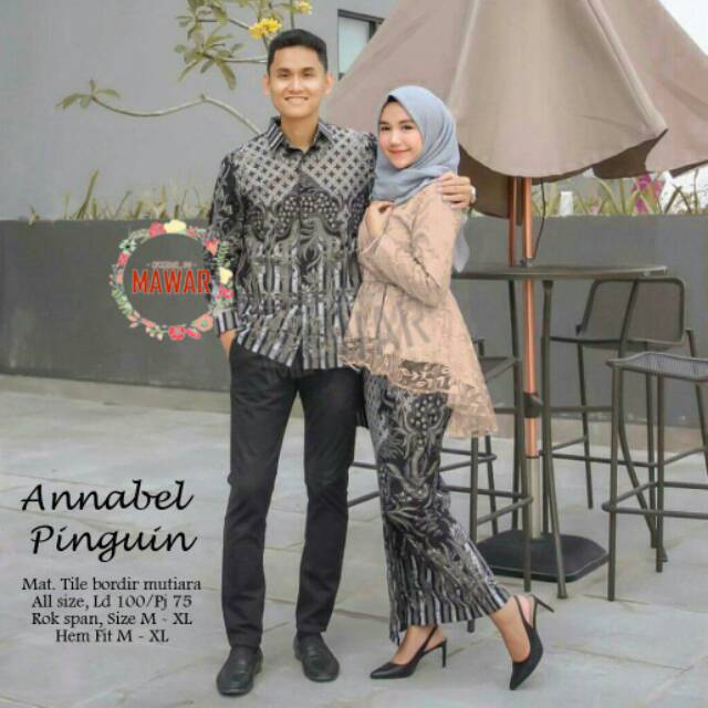 SET PAKAIAN COUPLE BATIK | SET WANITA BATIK | DRESS FASHIOM MUSLIM &amp; KEMEJA PRIA COUPLE ANNABEL