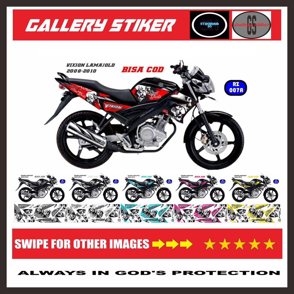 Sticker Striping Yamaha Vixion Old / Lama Variasi Skull Thn 2008,2009,2010,2011,2012- Decal Polet Ya