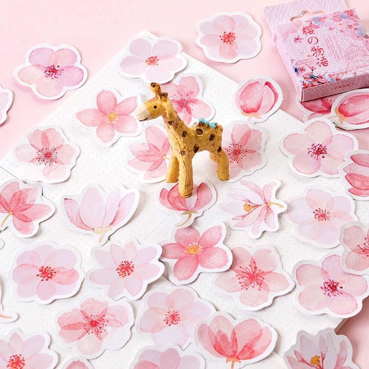 45Pcs Stiker Motif Cherry Blossom Warna Pink untuk Scrapbook / Jurnal / Diary-3