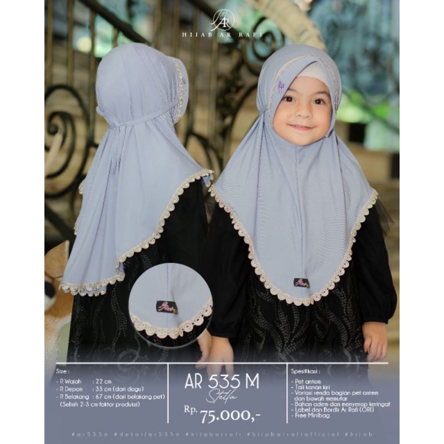 Terlaris √ Hijab Arrafi AR 535 Kids Jilbab Bergo Anak || anniha Collection