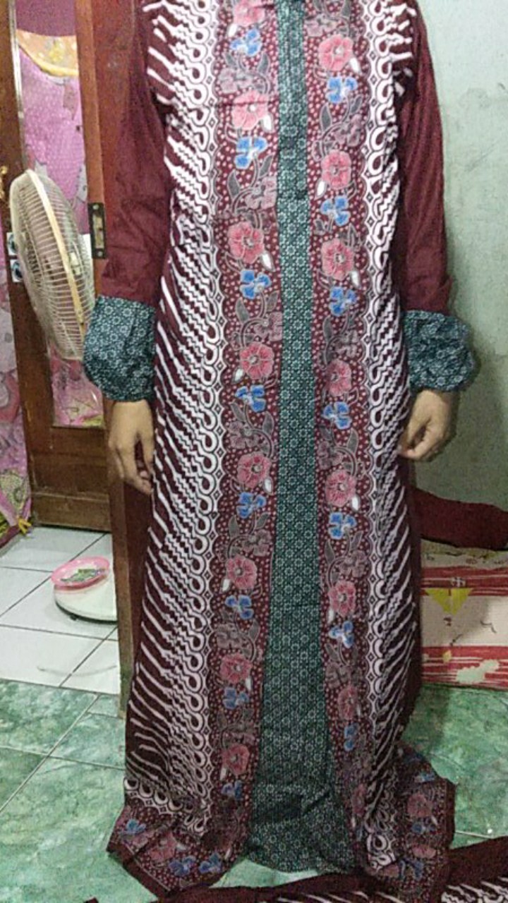 Couple Gamis Cardi Modang Kembang Batik Layer Kombinasi Muslim Maxi Sarimbit Seragam  Pesta Seragam.