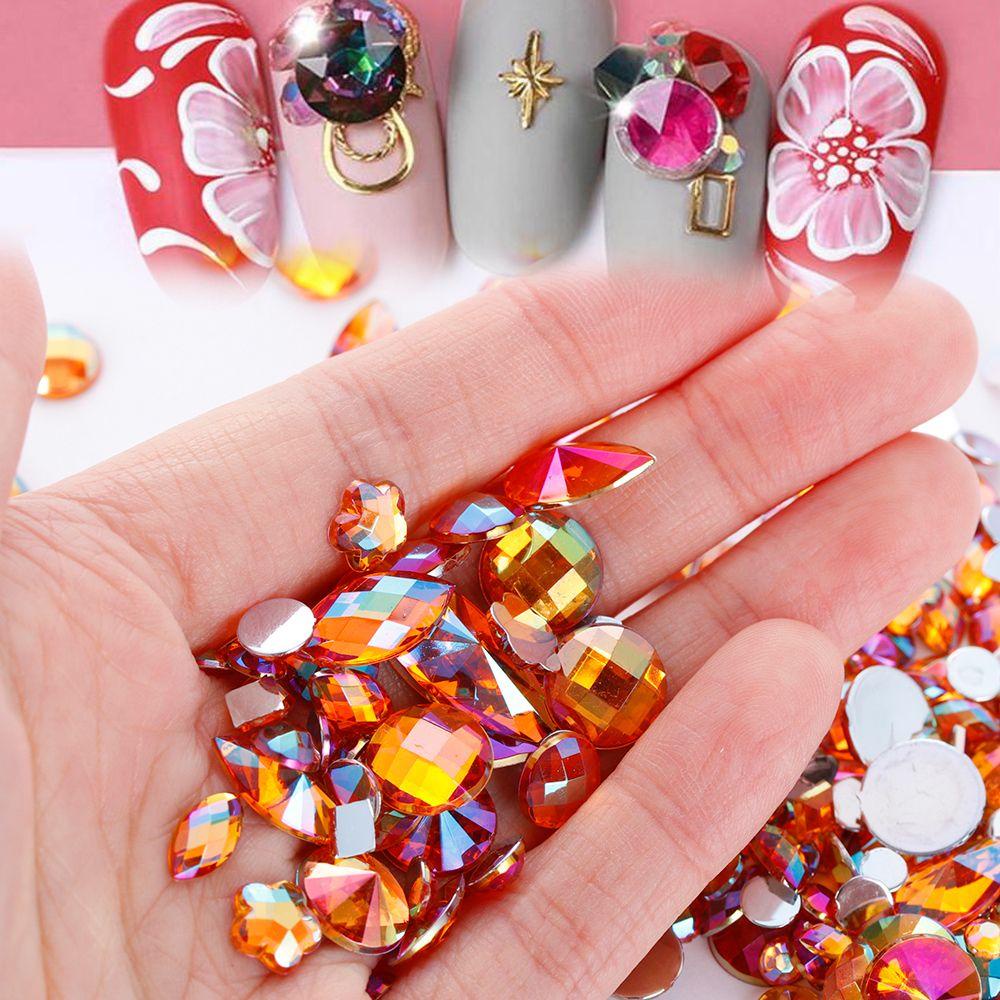 MXBEAUTY Nail Art Untuk Pesta AB Permata Flatback Wajah Stiker Kristal Berlian Imitasi Bening